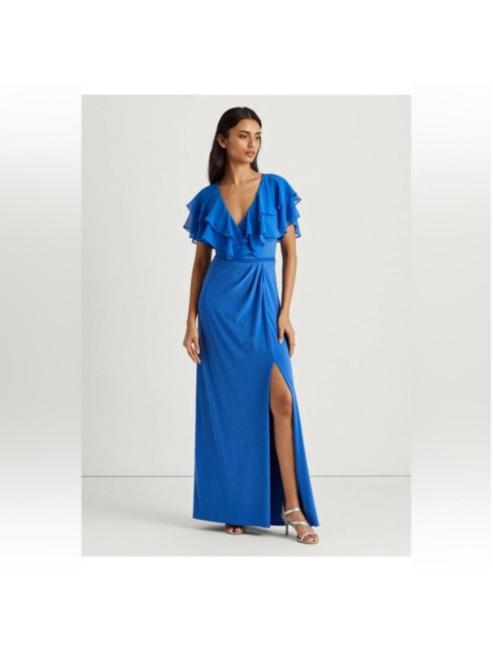 Ralph Lauren Royal Blue Ruffle-Trim Gown 
 stretch flattering black label sz 6